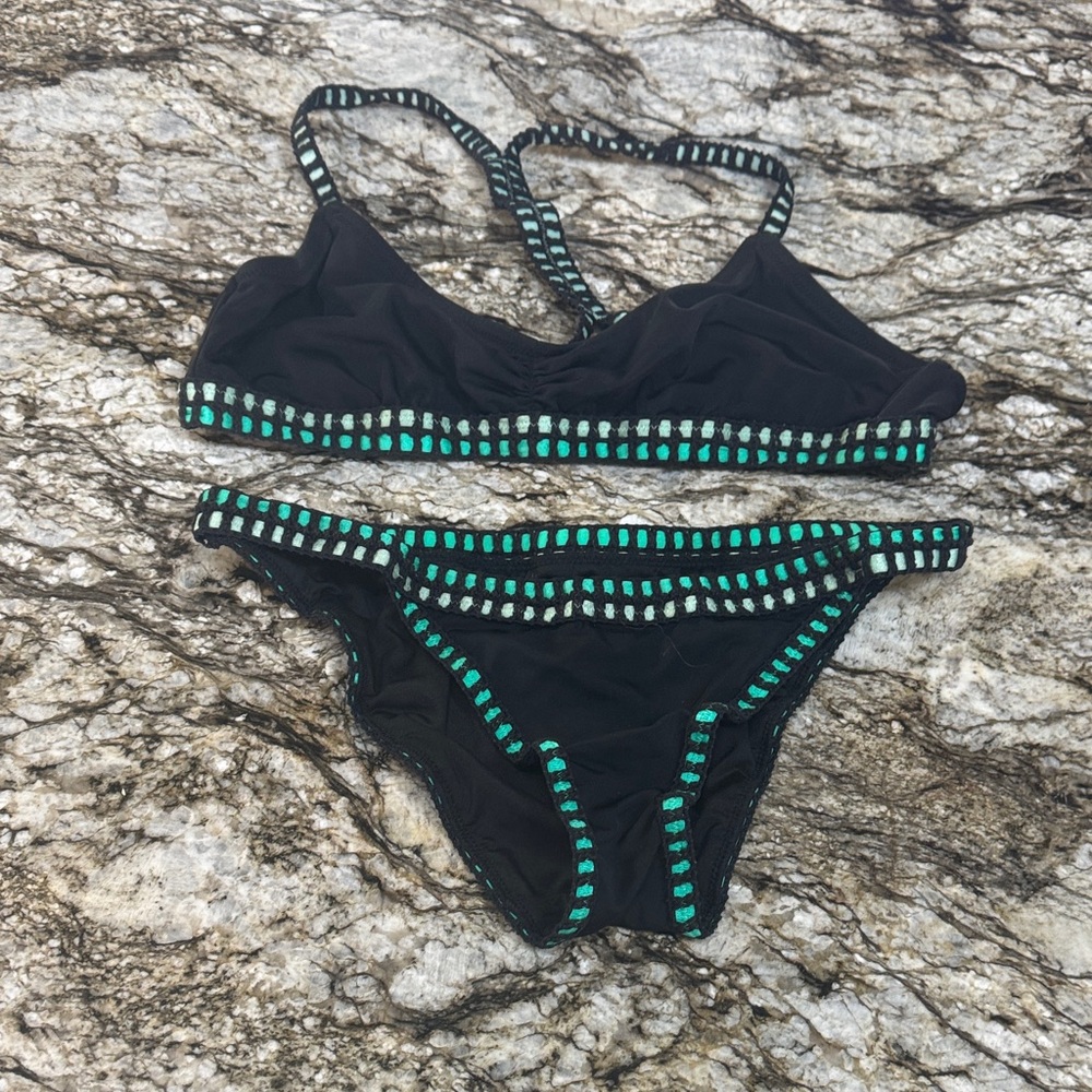 Victoria's Secret Black Bikini with Teal Accents